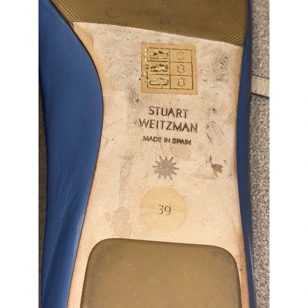 Stuart Weitzman Emilia Mary Jane Flats Blue Leather Ballet Pointed Toe 39 US 8.5 - Picture 9 of 9